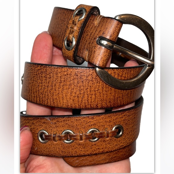M ROLFS BROWN Belt 1”Wide silver round Buckle Silver Grommets Strap Accents 2022 - Picture 1 of 14
